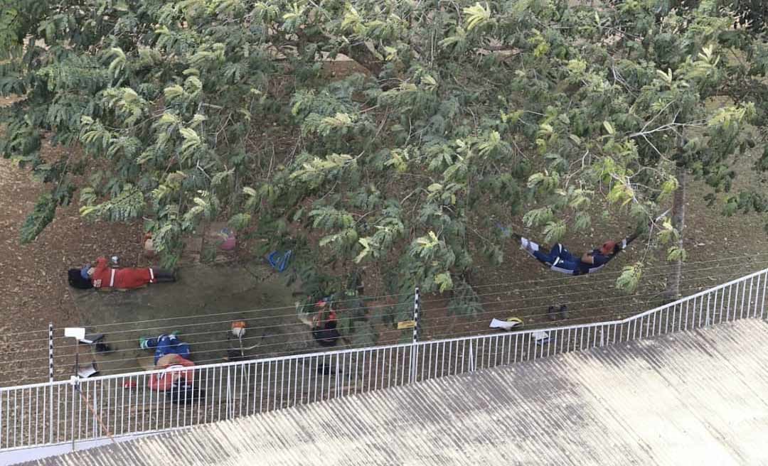 Fanpage da prefeitura publica foto de garis dormindo no chão durante horário de almoço