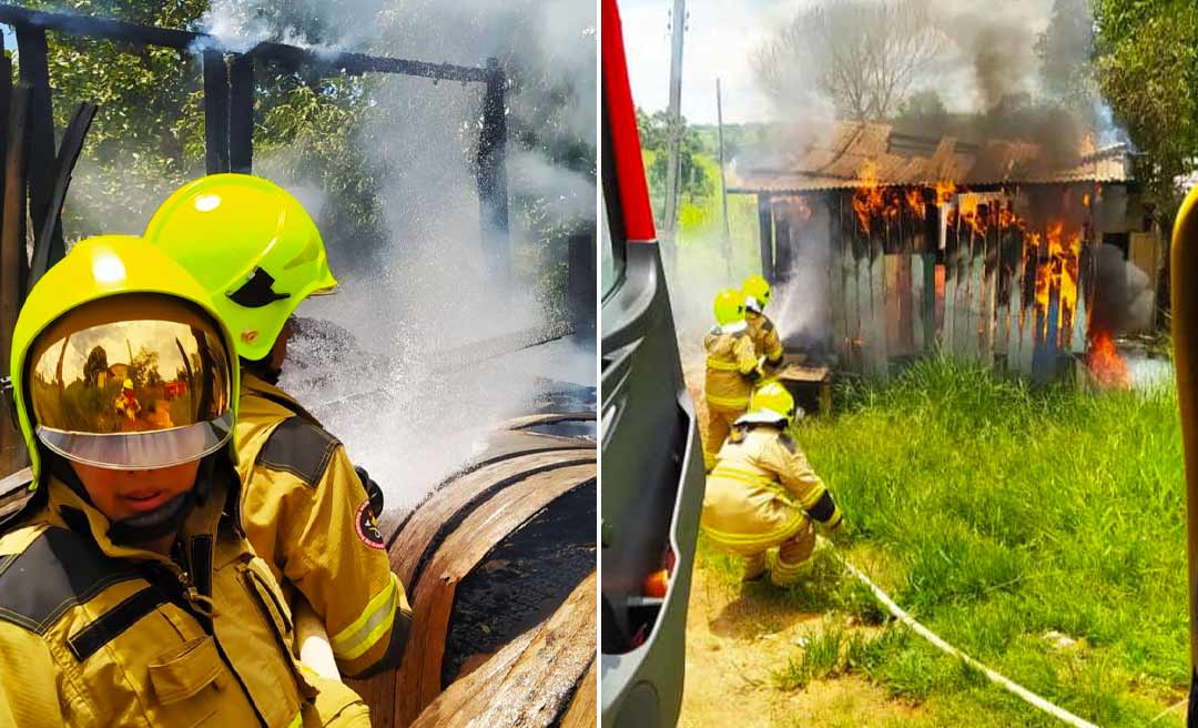 Casa pega fogo no município de Epitaciolândia, no interior do Acre; veja vídeo