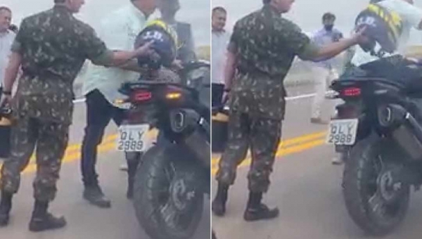 Bolsonaro recusou capacete, mostra vídeo; moto foi cedida por Oswaldo Dias, da Honda do Acre
