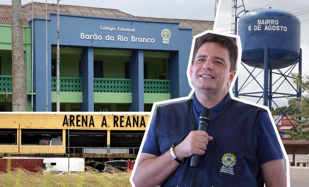 Gladson garante que caixa d'água do Seis de Agosto e Colégio Barão do Rio Branco voltarão a ter pinturas originais e pórticos dos parques e Palácio não serão pintados de azul
