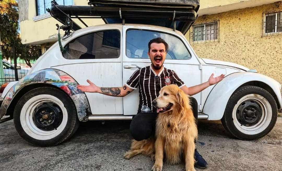 Morre influencer brasileiro que viajava o mundo com fusca e cachorro