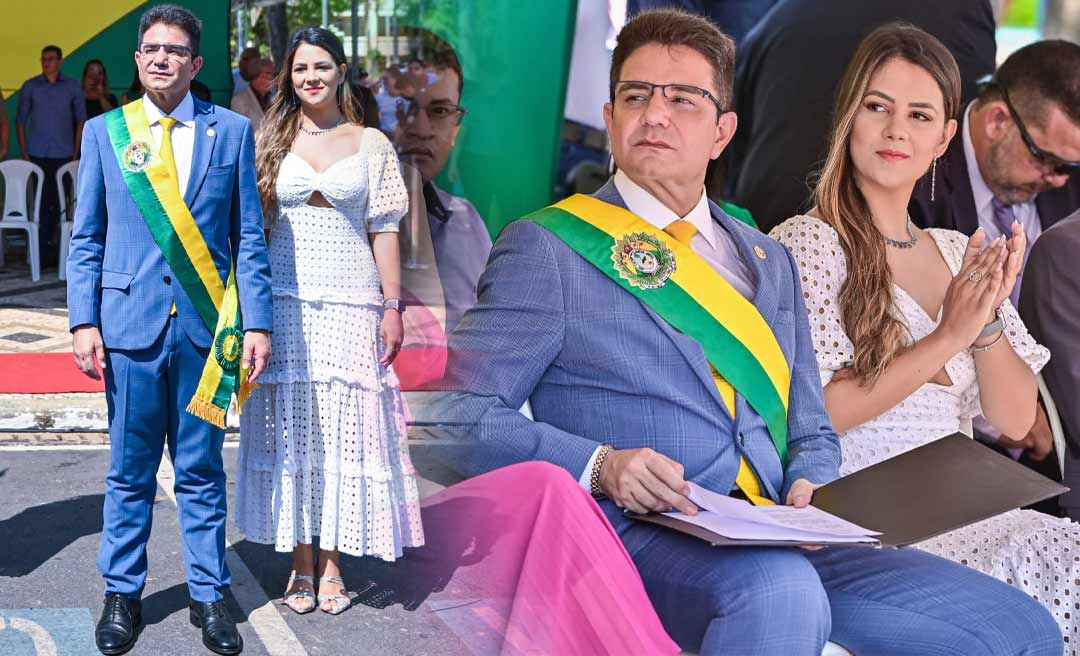 Gladson e Hanna, a nova namorada do governador, aparecem pela primeira vez publicamente em solenidade no Acre