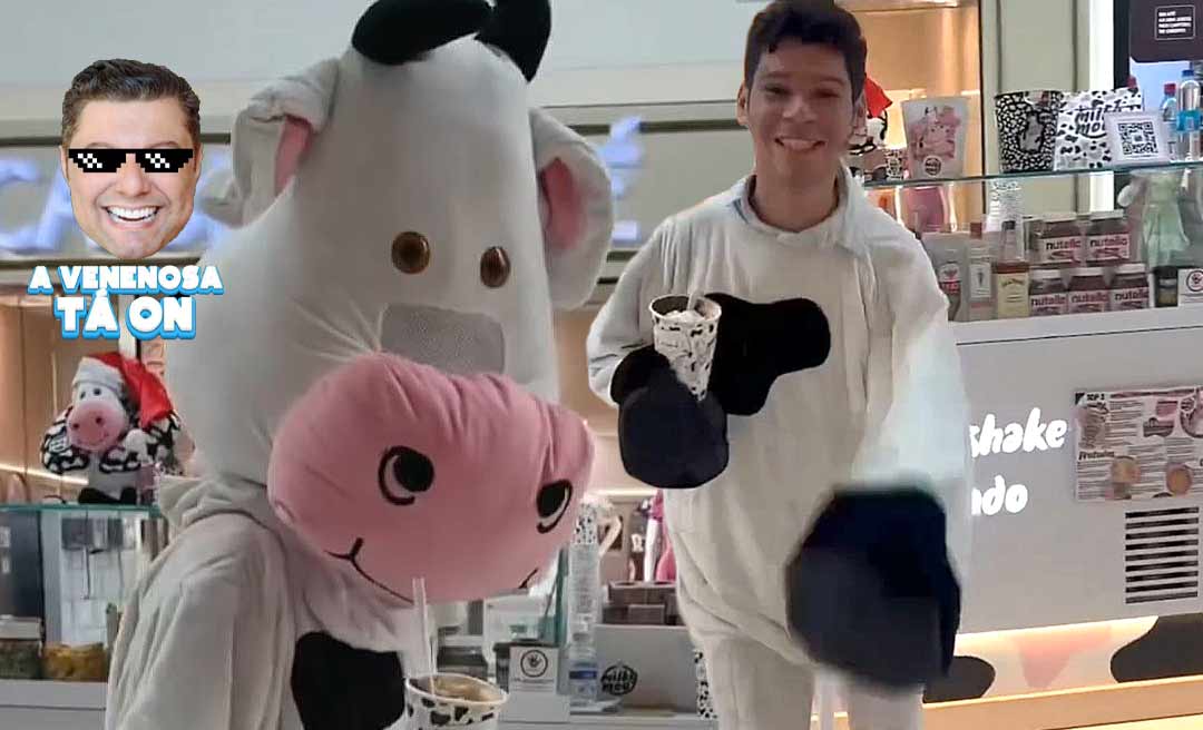 Fantasiado de vaca, Marcos Dione do bordão “é verdade”, faz publi de milk shake e diverte a web