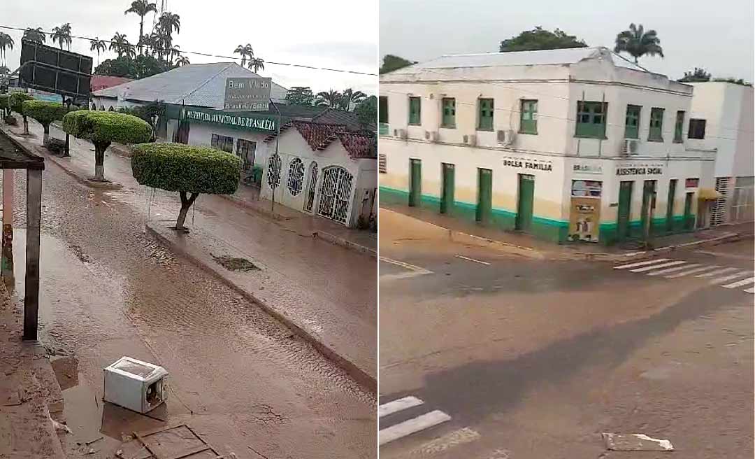 Centro de Brasiléia amanhece cheio de lama após vazante do Rio Acre
