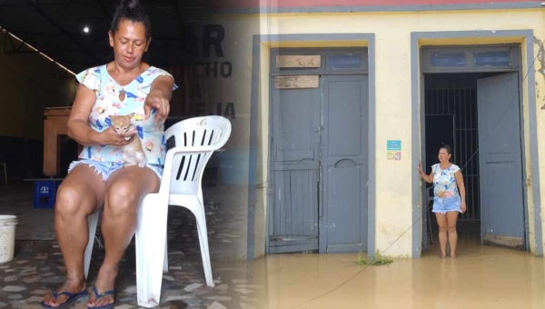 Em bar na Gameleira, dona Rai e seu gato Joãozinho esperam a vazante do rio