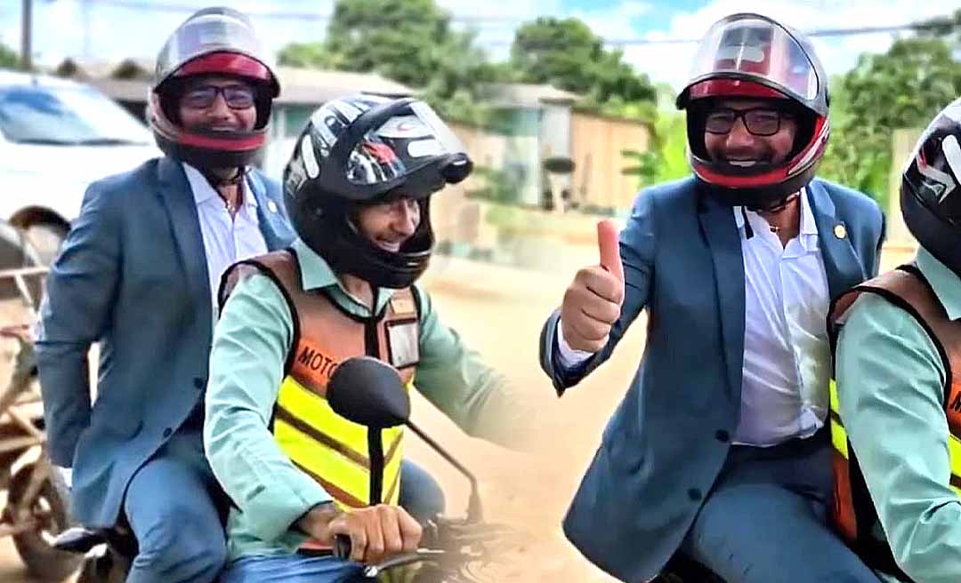 Em Santa Rosa do Purus, Gladson pega mototáxi para ir a solenidade