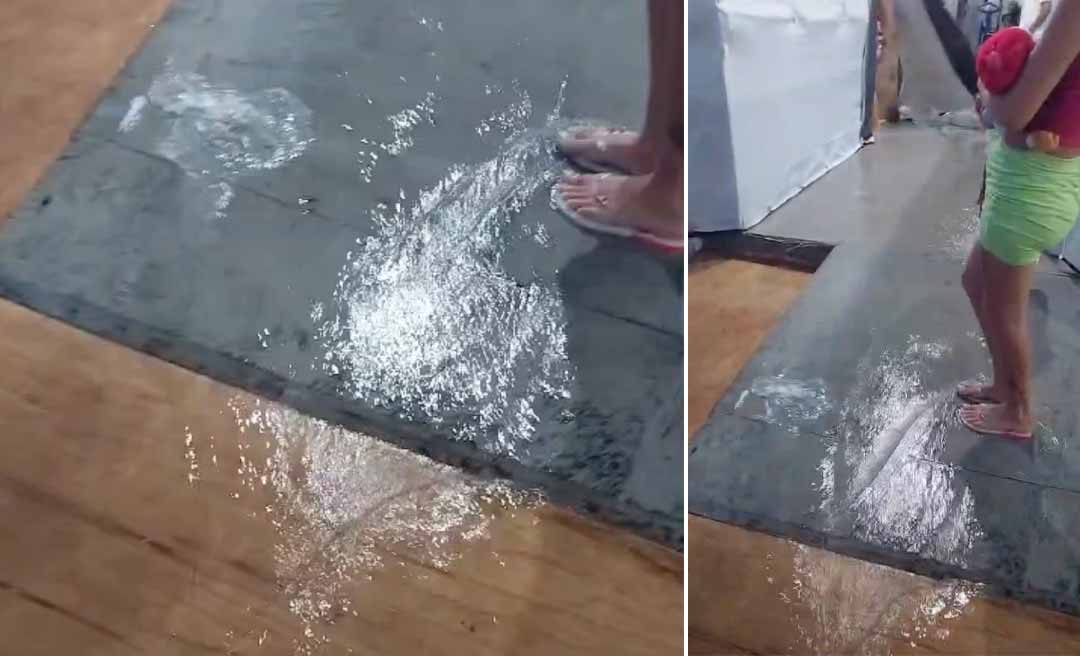 Abrigos no Parque de Exposições alagam após forte chuva em Rio Branco: “Mais água do que o rio!”
