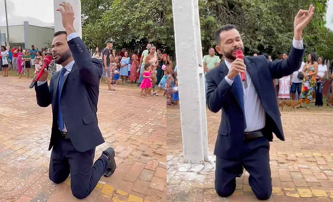 “Nos ajude, Porto Walter tem um sonho”, pede vereador, de joelhos, ao defender reabertura do ‘Ramal Barbary’