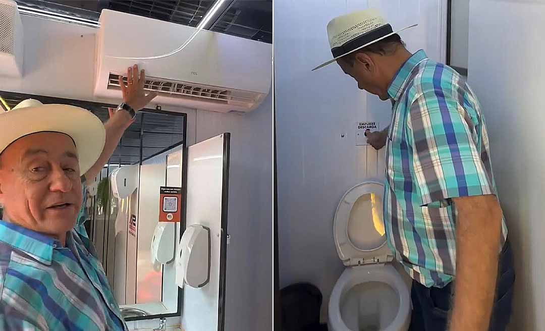 Bocalom manda instalar banheiro feminino com ar-condicionado e espelho no Festival da Macaxeira e diz: “Cuidando com carinho das mulheres de Rio Branco”