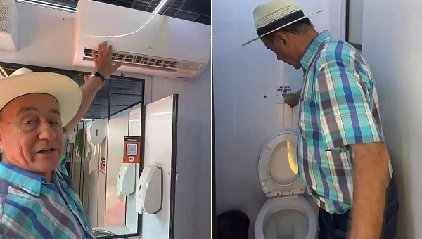 Bocalom manda instalar banheiro feminino com ar-condicionado e espelho no Festival da Macaxeira e diz: “Cuidando com carinho das mulheres de Rio Branco”