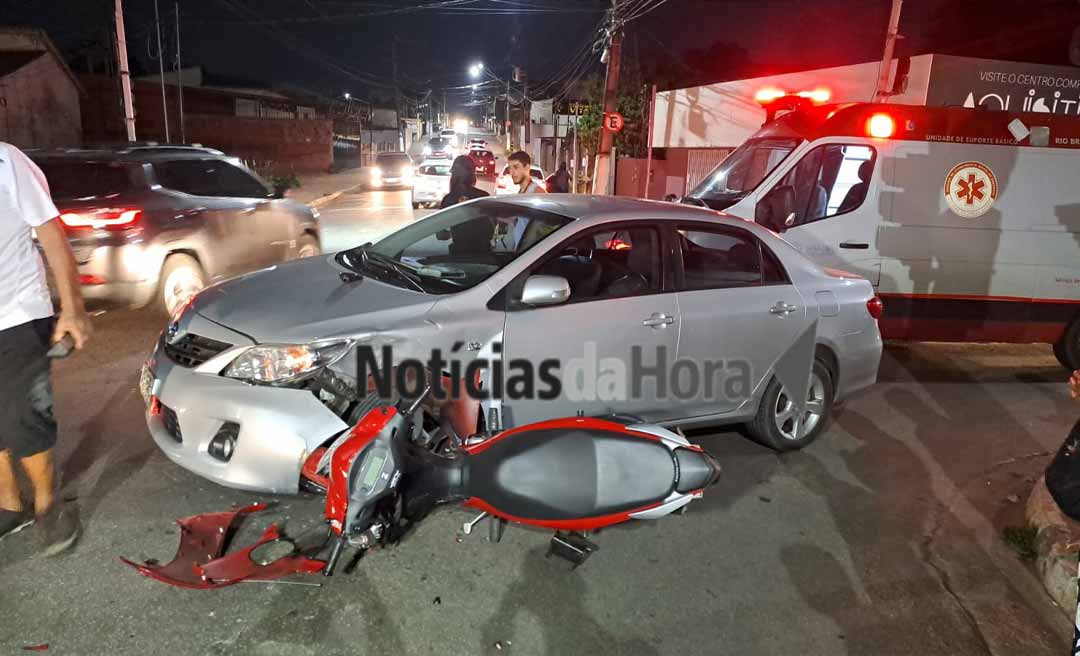 Irmãs sofrem acidente após colisão entre moto e carro em cruzamento na Estação Experimental, em Rio Branco