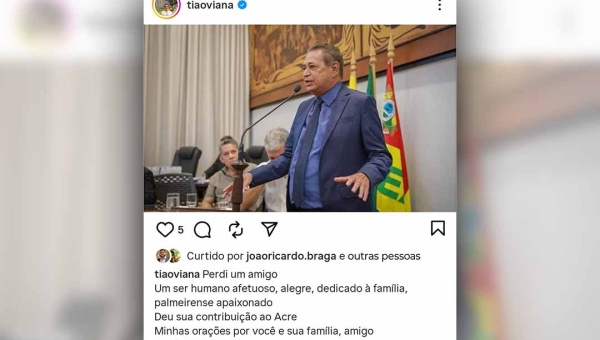 “Perdi um amigo”, diz ex-governador Tião Viana ao lamentar a morte de Carlinhos Santiago