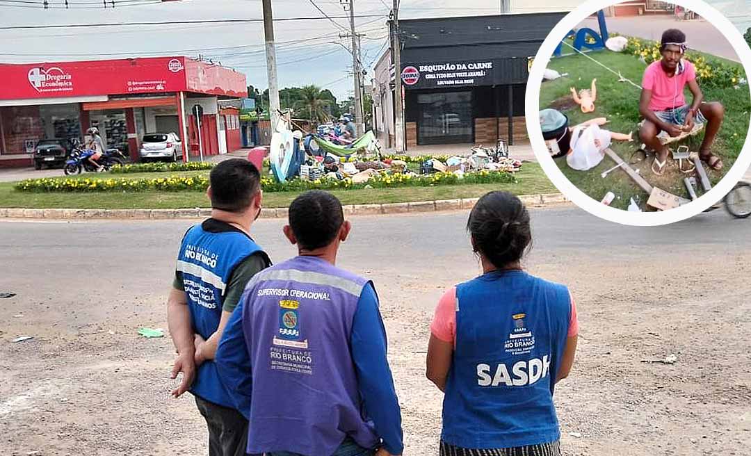Prefeitura de Rio Branco acompanha caso de homem em situação de rua na rotatória da Sobral: “Proteção e assistência estão sendo oferecidas”