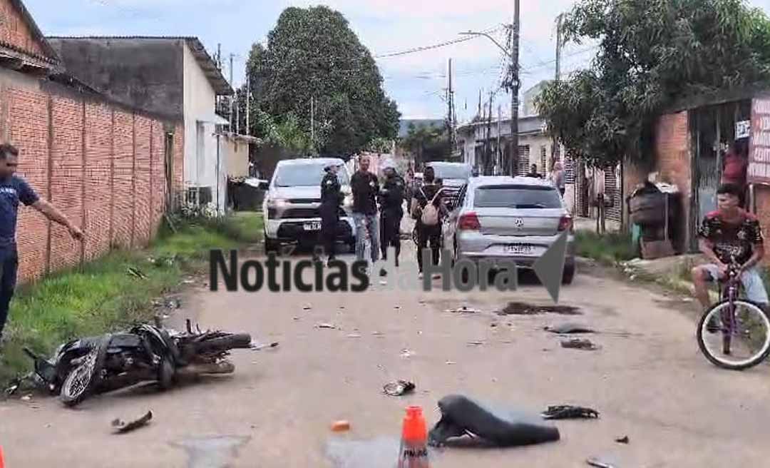 Motociclista fica ferida após colisão com veículo de aplicativo no bairro Mocinha Magalhães, em Rio Branco