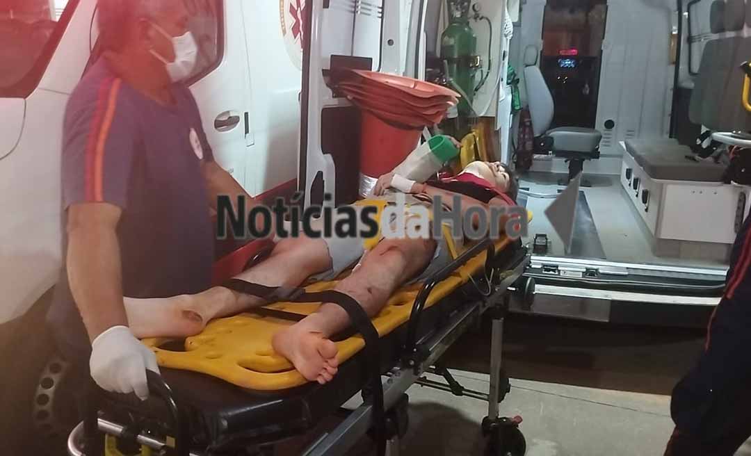 Motociclista cai após pneu furar em curva no Quinari e é encaminhado ao Pronto Socorro