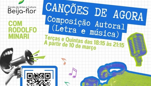 Curso gratuito de composição musical segue com vagas abertas na Escola de Artes e Cultura Beija-Flor