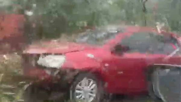 Árvore cai sobre carro na Estrada das Placas e deixa acesso parcialmente interditado durante a chuva