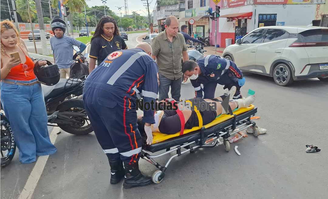 Acidente entre motos deixa jovem com fratura grave na Avenida Ceará, em Rio Branco