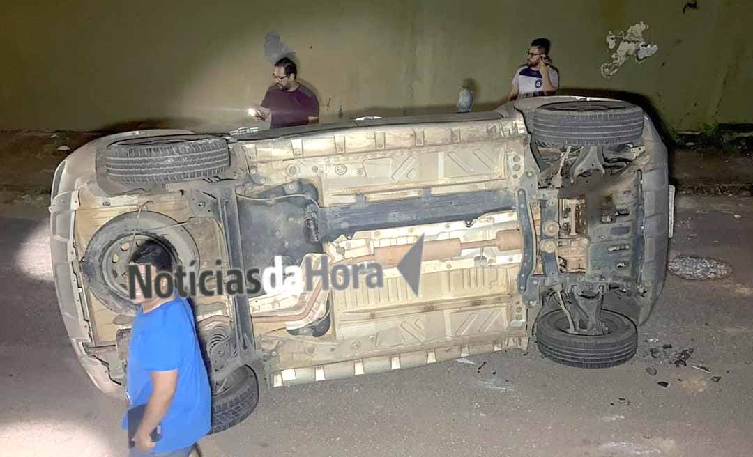 Motorista perde controle após colisão e veículo capota em cruzamento no bairro Conquista, em Rio Branco