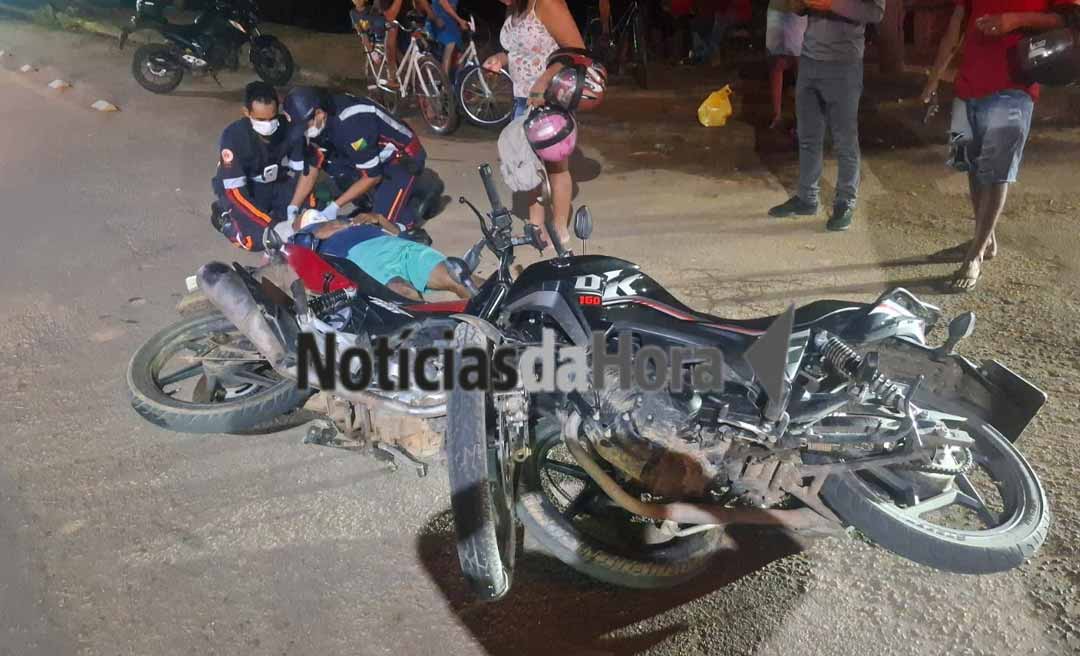 Batida frontal entre motocicletas deixa dois homens feridos na Estrada da Sobral
