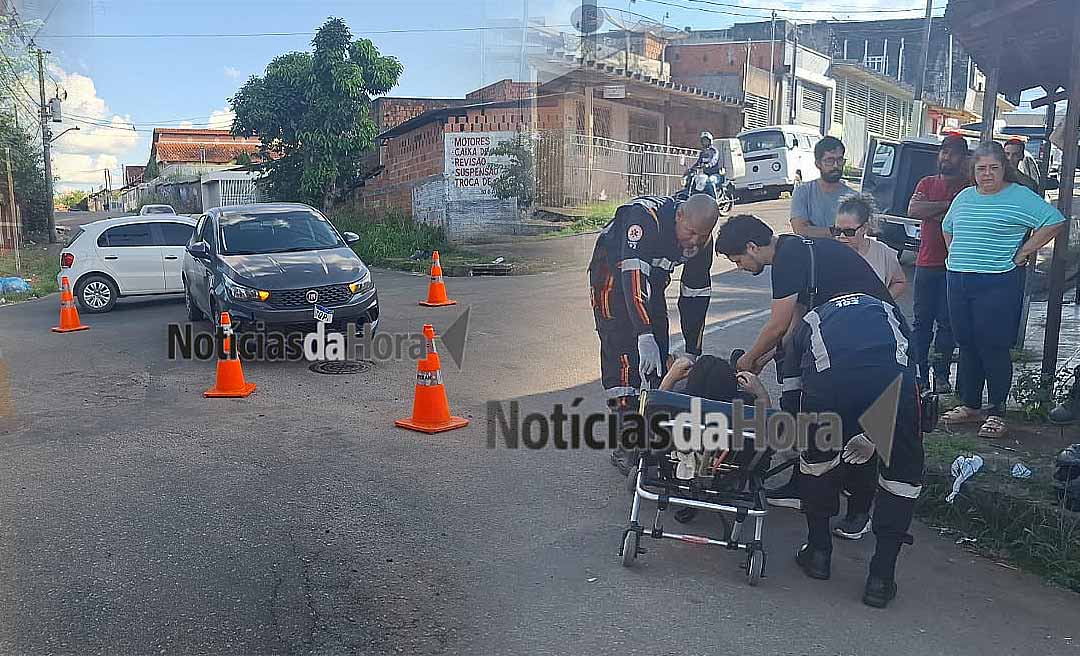 Jovem sofre fratura na perna após acidente entre carro e motocicleta em Rio Branco
