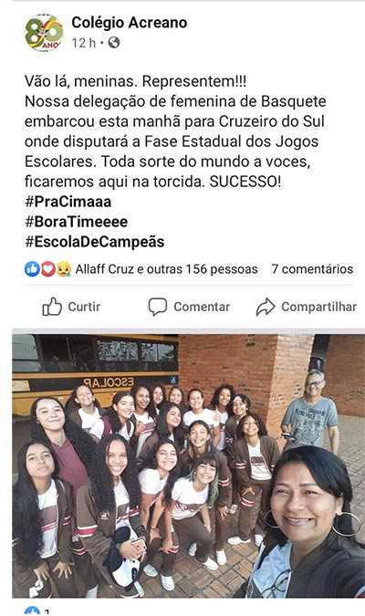 Antes da partida, escola desejou sorte a estudantes do Colégio Acreano  envolvidos em acidente de ônibus